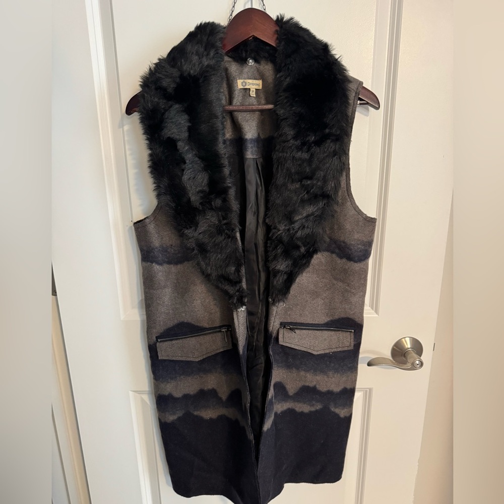 Democracy Charcoal and Black Vest with removable Faux Fur Collar